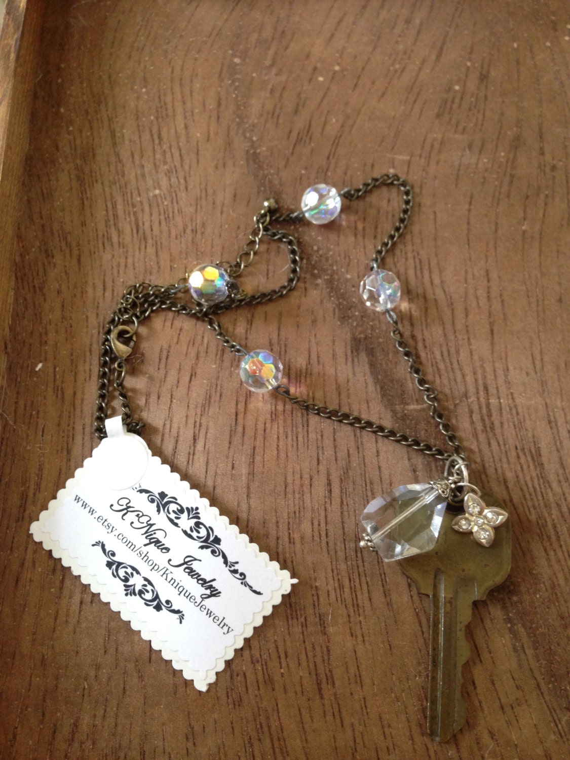 Vintage Repurposed Crystal And Key Necklace By K Nique