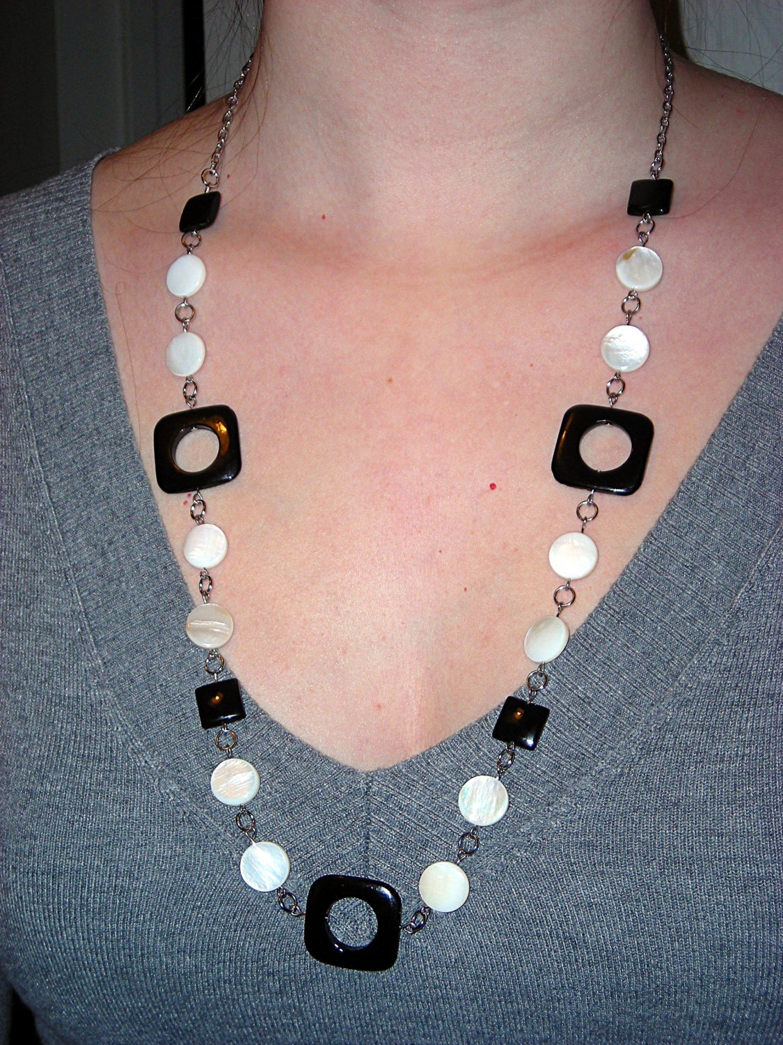 Long Black And White Necklace By Bijouxmissi On Etsy