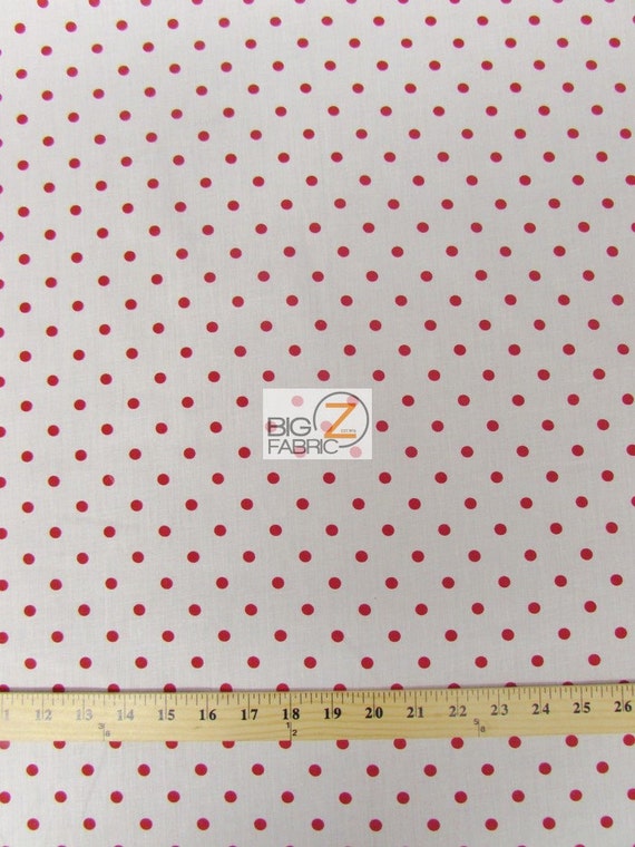 Small Polka Dot Poly Cotton Fabric WHITE RED Dots Sold By