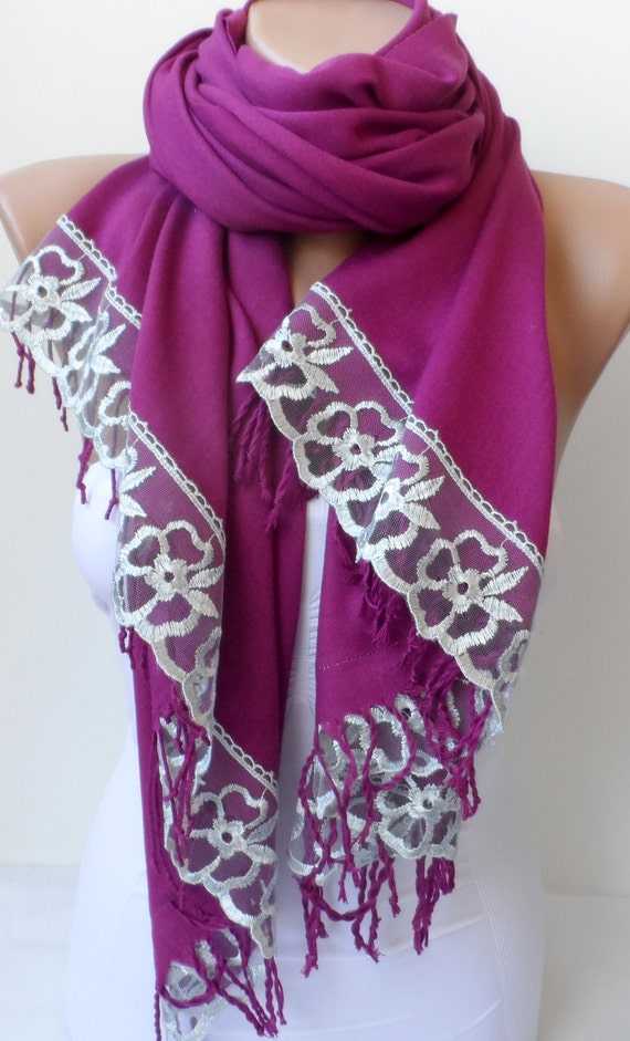 French Lace Bridesmaid Pashmina Shawls In Fuchsia By Elegancescarf