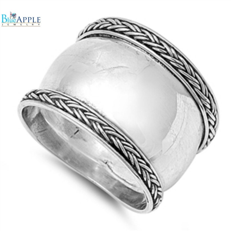 16mm Wide Bali Ring Solid 925 Sterling Silver by BlueAppleJewelry