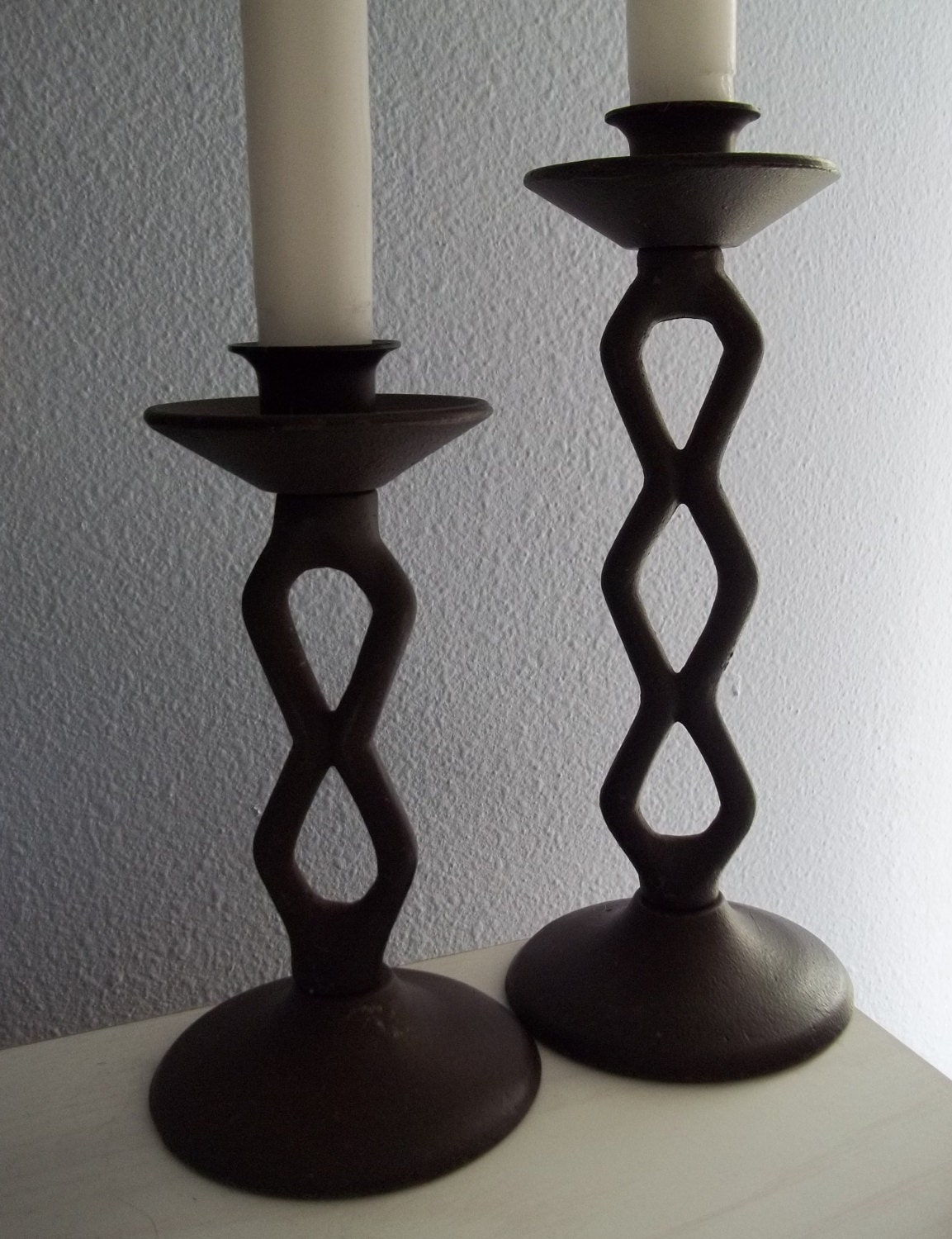 Mid Century Modern Cast Iron Pair Of Candlesticks By Retrobeauties