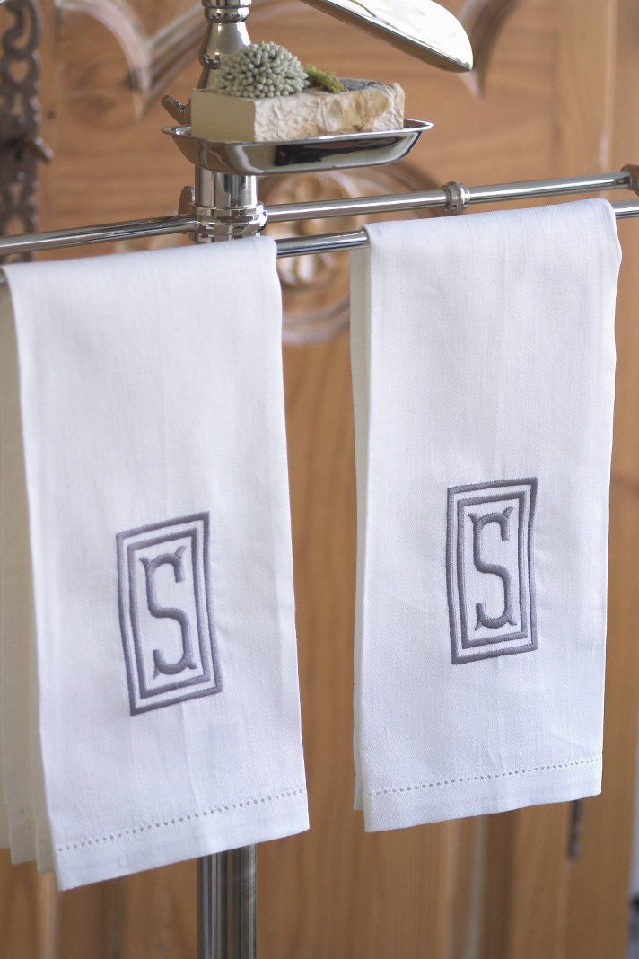 Embroidered Monogrammed Linen Guest Towels 100 By MGmaison