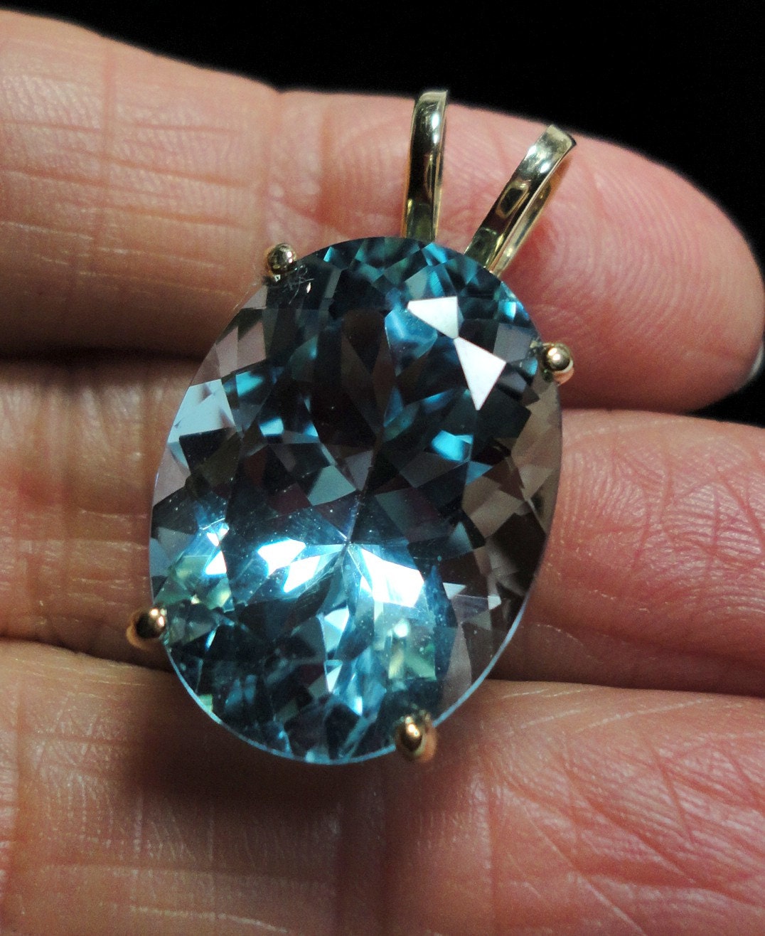 Blue Topaz Pendant In K Gold Large Vintage Oval Jewel Mm X