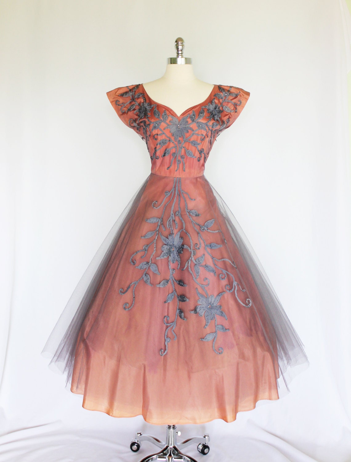 A Royal Night Out: 1940s Floral Appliqué Gown