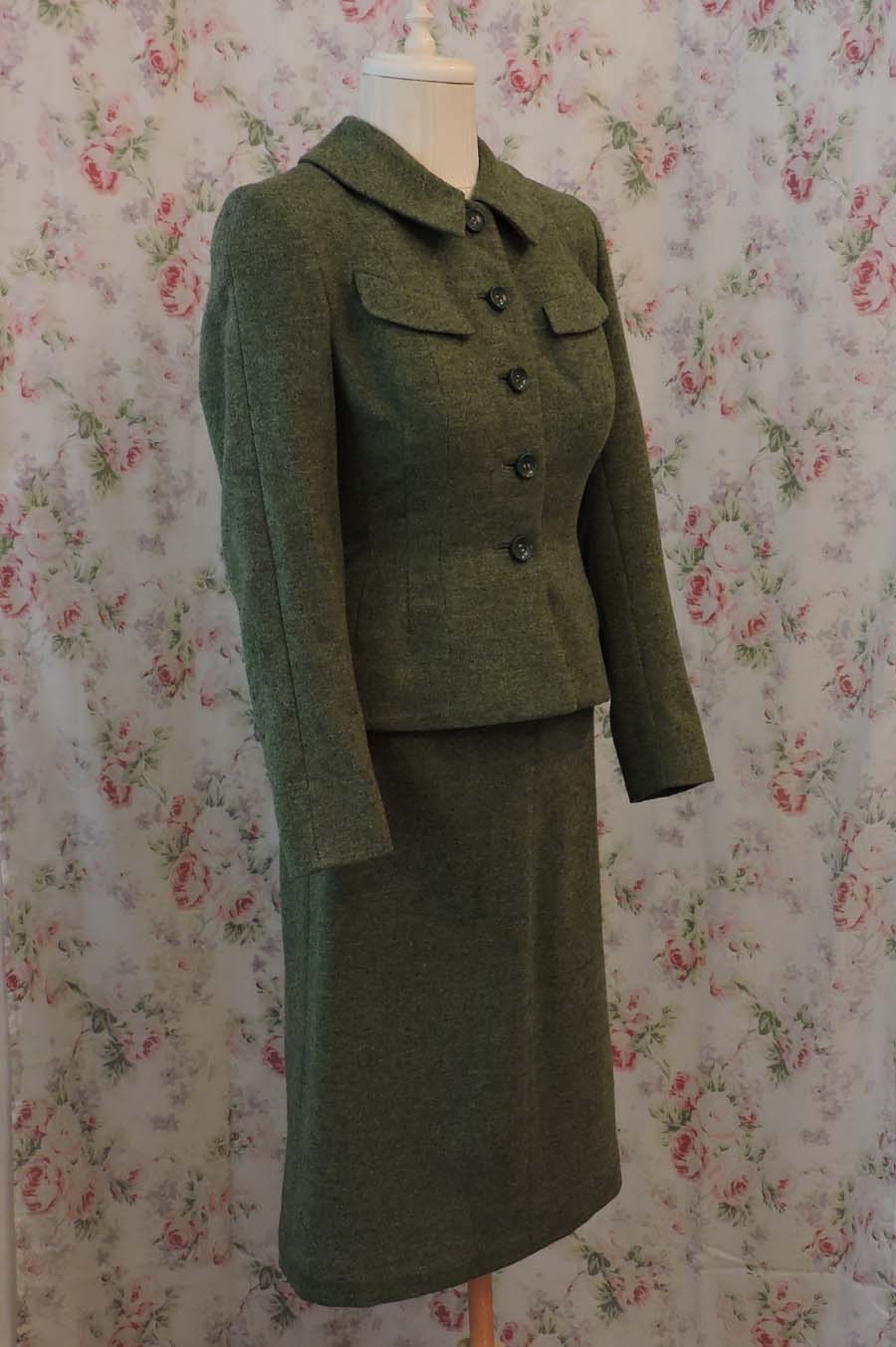 A Royal Night Out: 1940s Green Wool Skirt Suit
