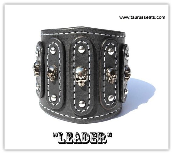 Bikers leather cuff bracelet mens wristband custom by TaurusSeats