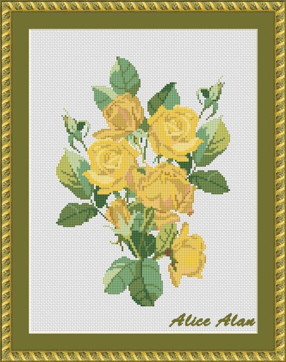 Cross Stitch Pattern Bouquet Of Yellow Roses Floral