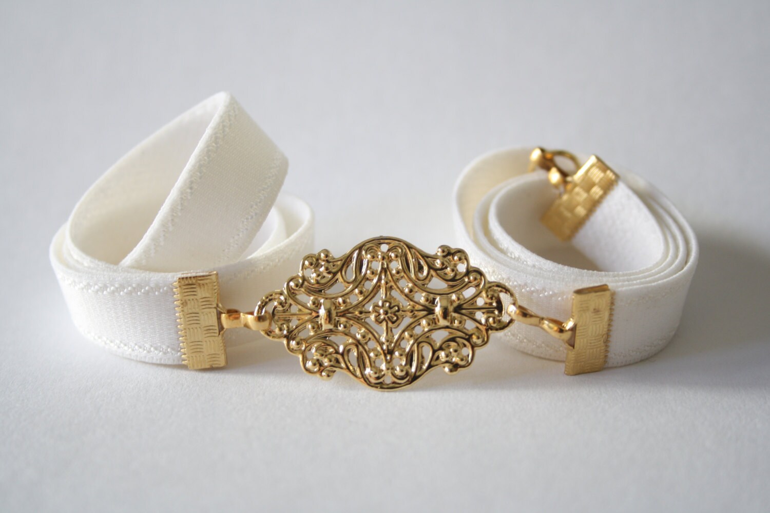 White wedding belt gold bridal belt gold belt by SharonTasker