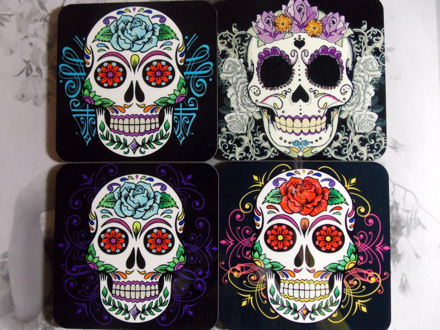 Coaster Set Sugar Skulls Skull Coasters Set Of