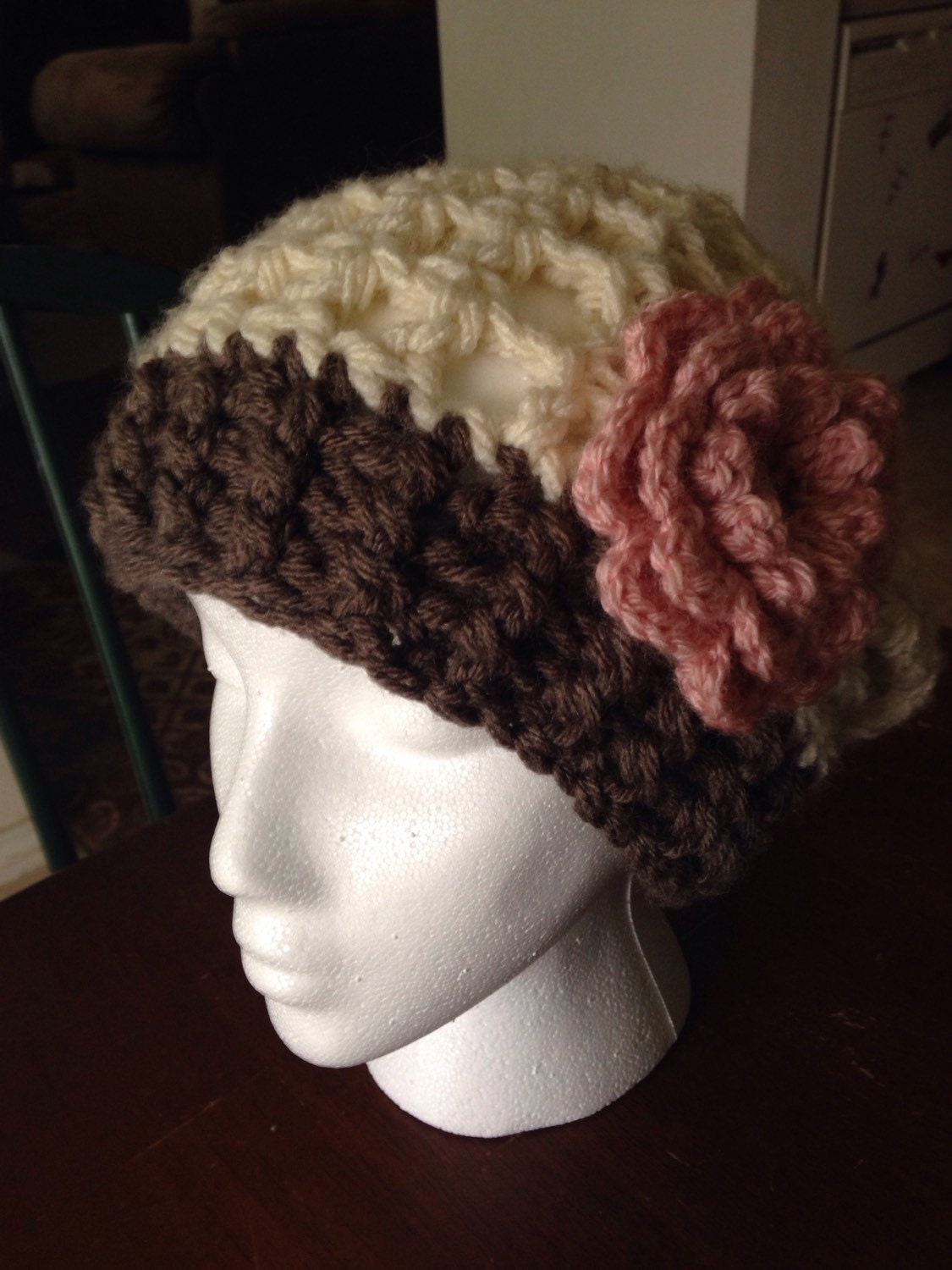 brown and cream beanie