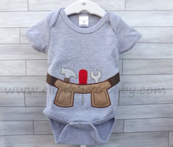 Tool Belt Onesie GRAY DIY Construction Carpenter by ClaireBearBaby