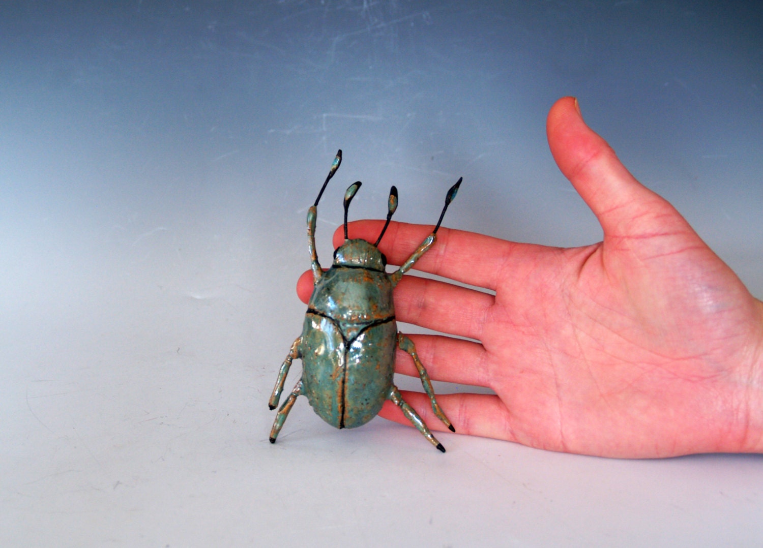 Ceramic Beetle Insects Green Bug Ceramic Sculpture