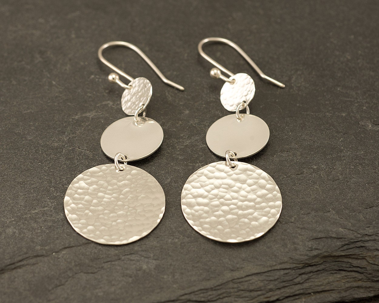 Silver Hammered Disc Earrings Large Sterling Silver Earrings