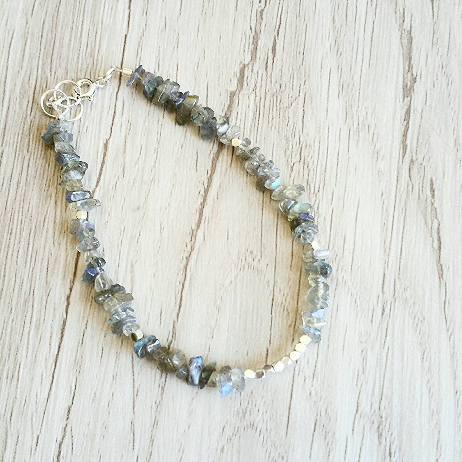 Labradorite Gemstone Bead Bracelet Sterling Silver Beaded