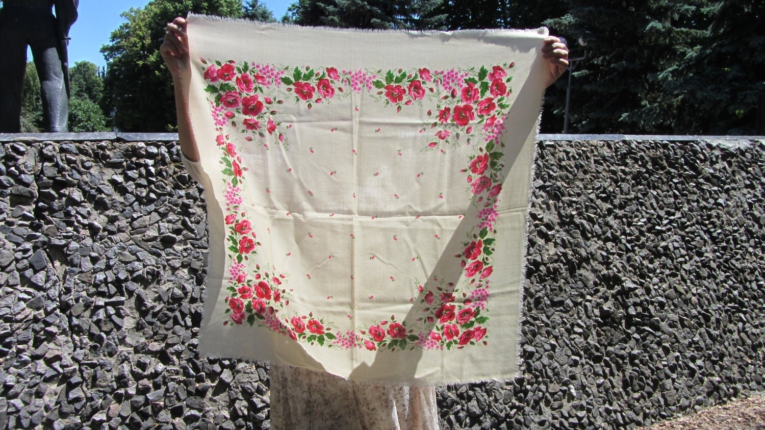Cute Wool Floral White Scarf, Ukrainian White Shawl, Russian Floral Scarf, Flora
