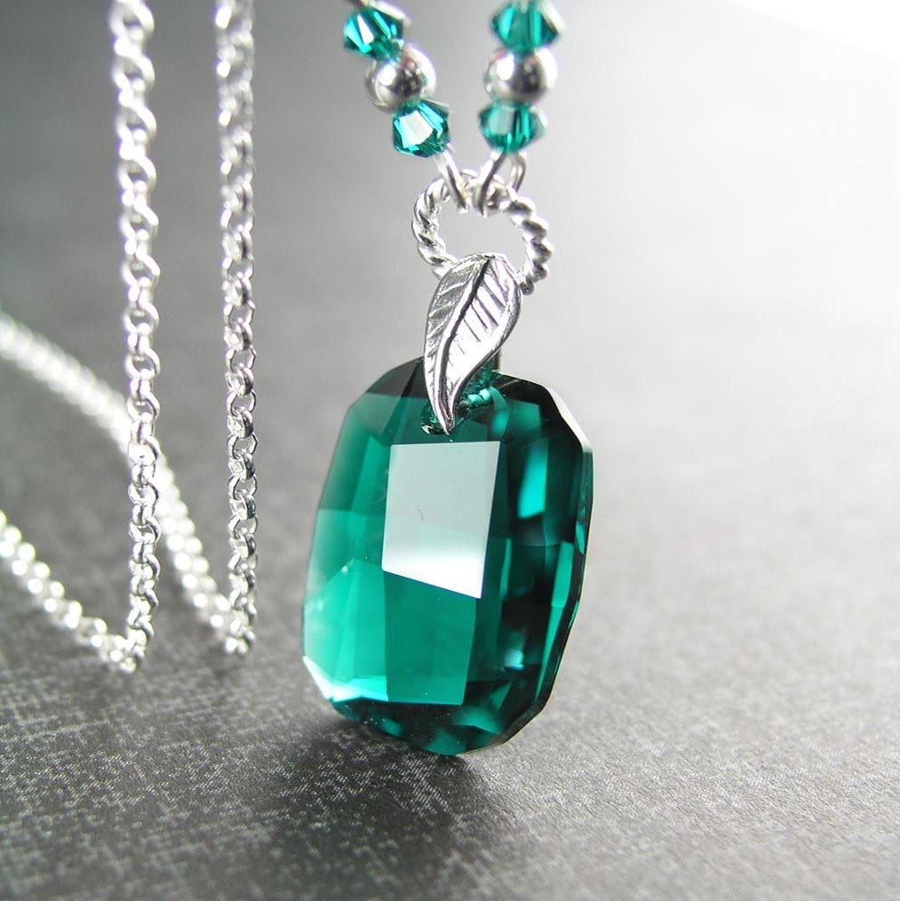 Swarovski Crystal Emerald Necklace Sterling By Dorotajewelry