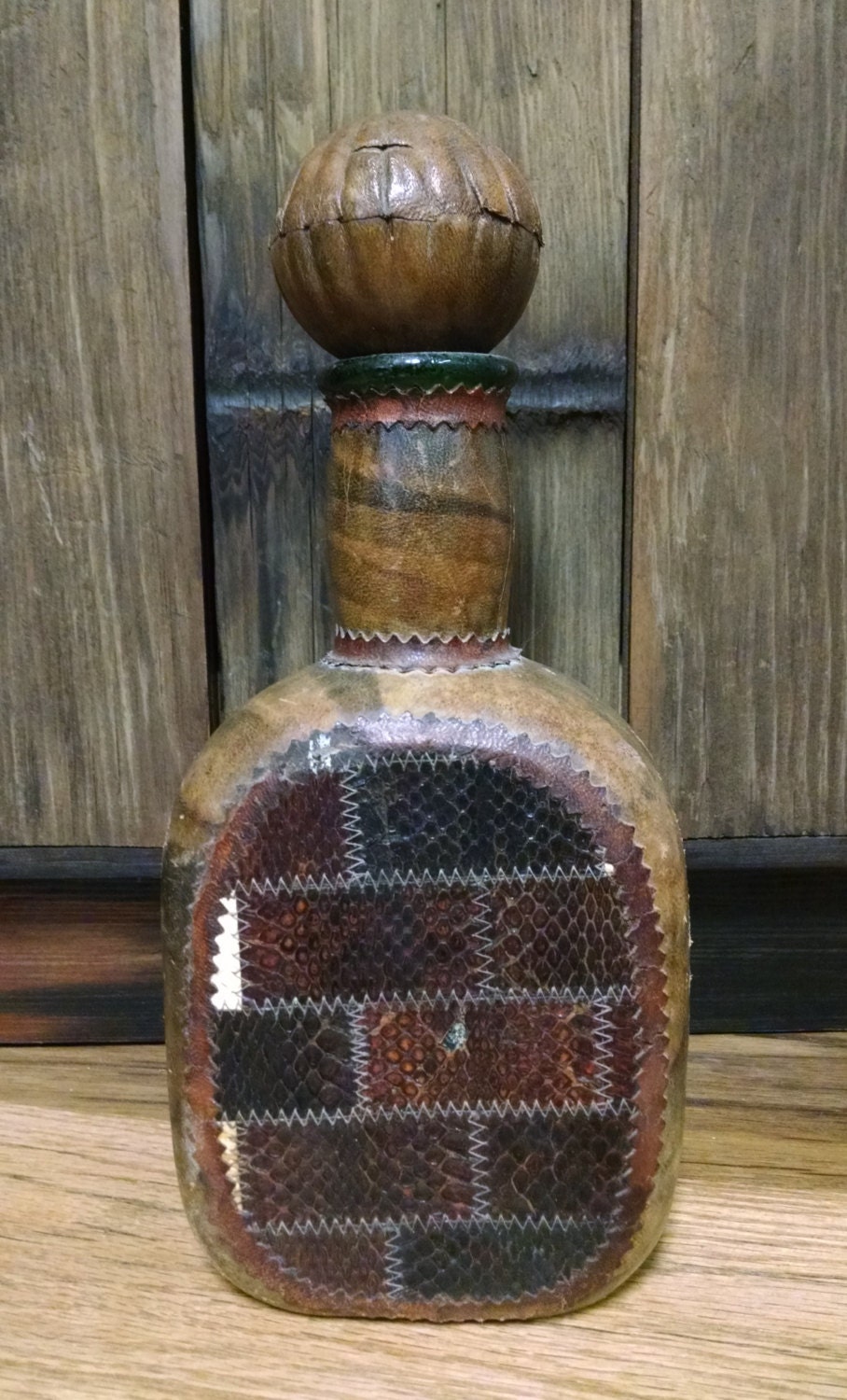 Vintage Genuine Leather Wrapped Bottle Made In Italy