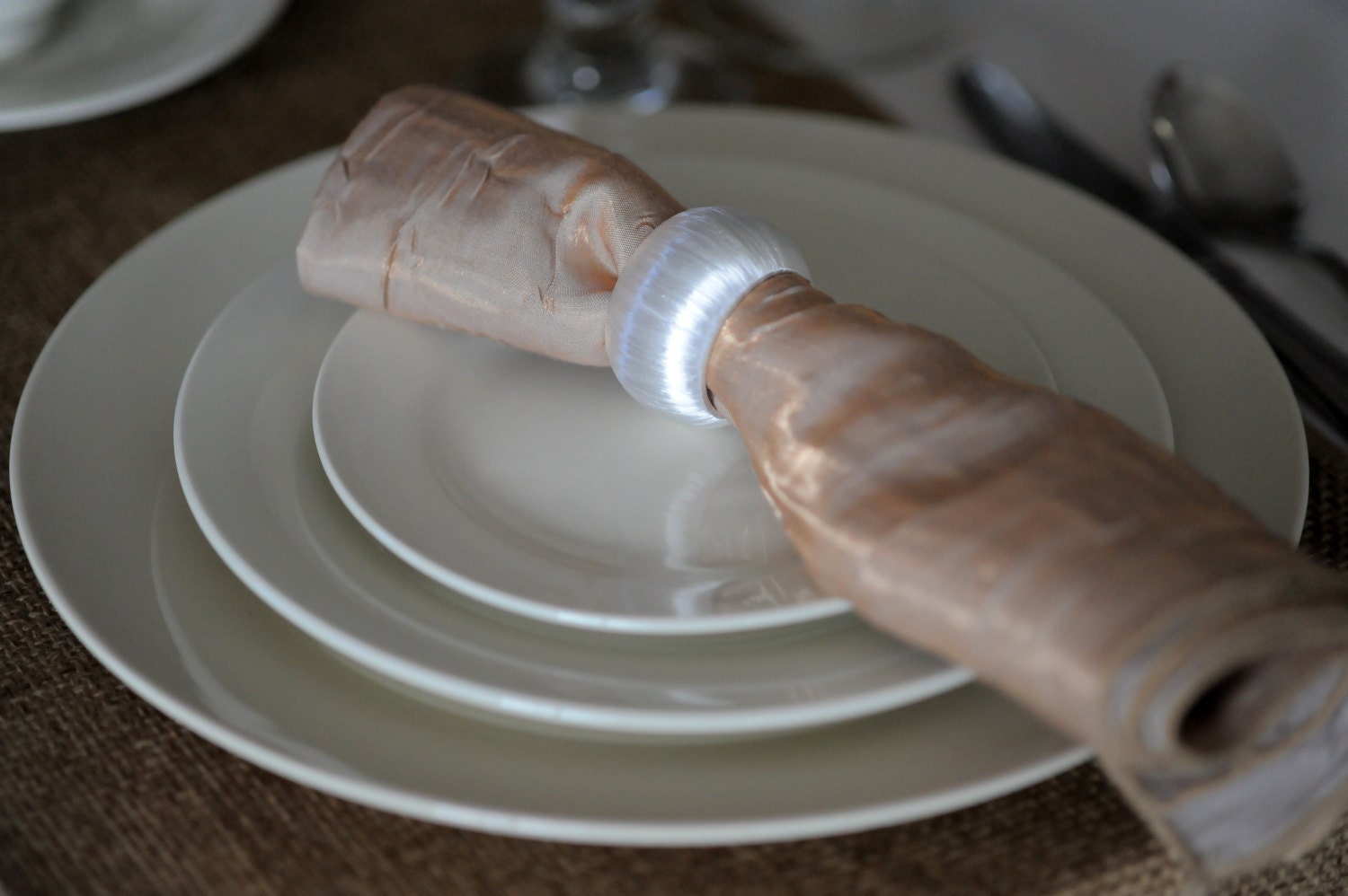 Set Of Pearl White Wedding Napkin Rings For Rustic Wedding