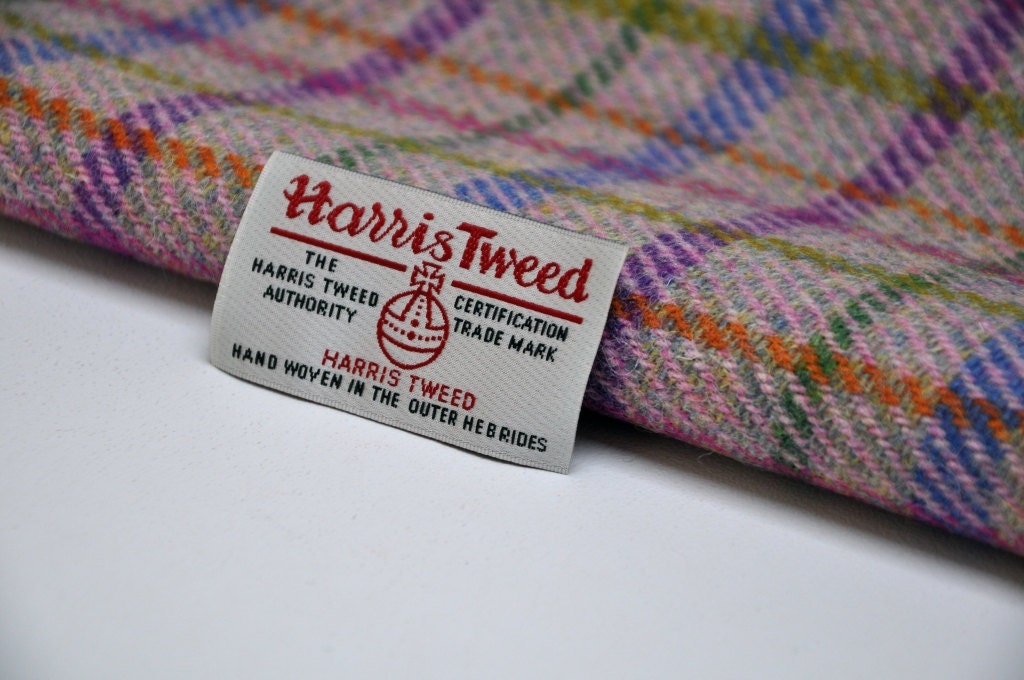 Harris Tweed Fabric Oatmeal Pink Check