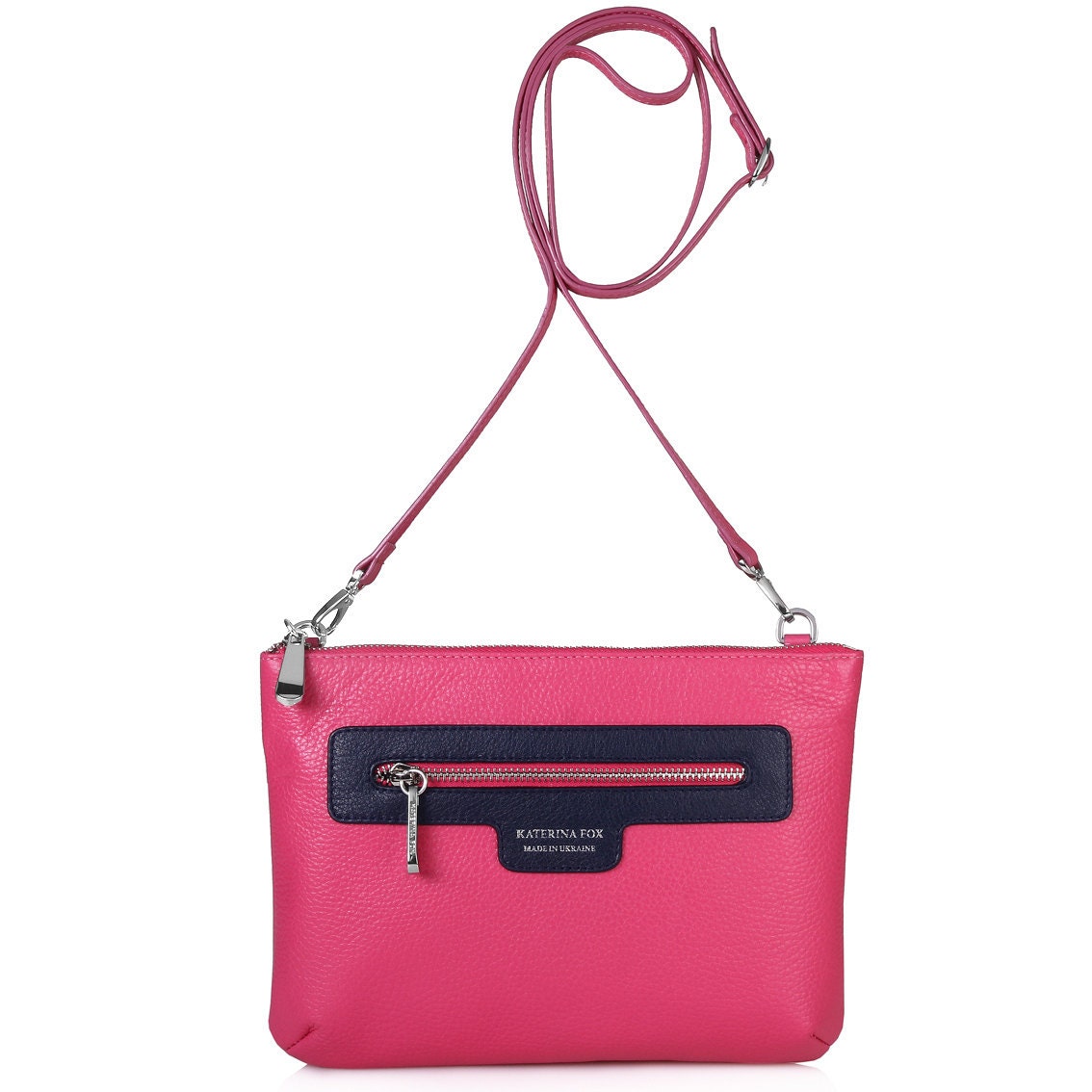 Fuchsia genuine leather woman shoulder bag by KaterinaFoxBags