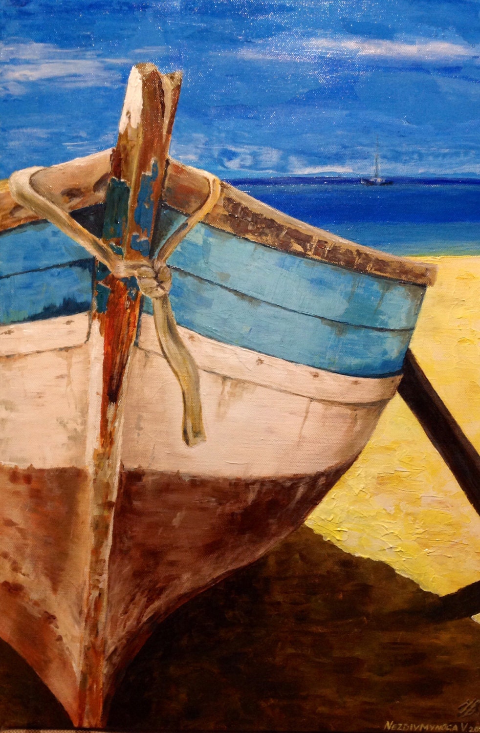 Original Acrylic Painting Boat On The Beach Seascape Ukrheart