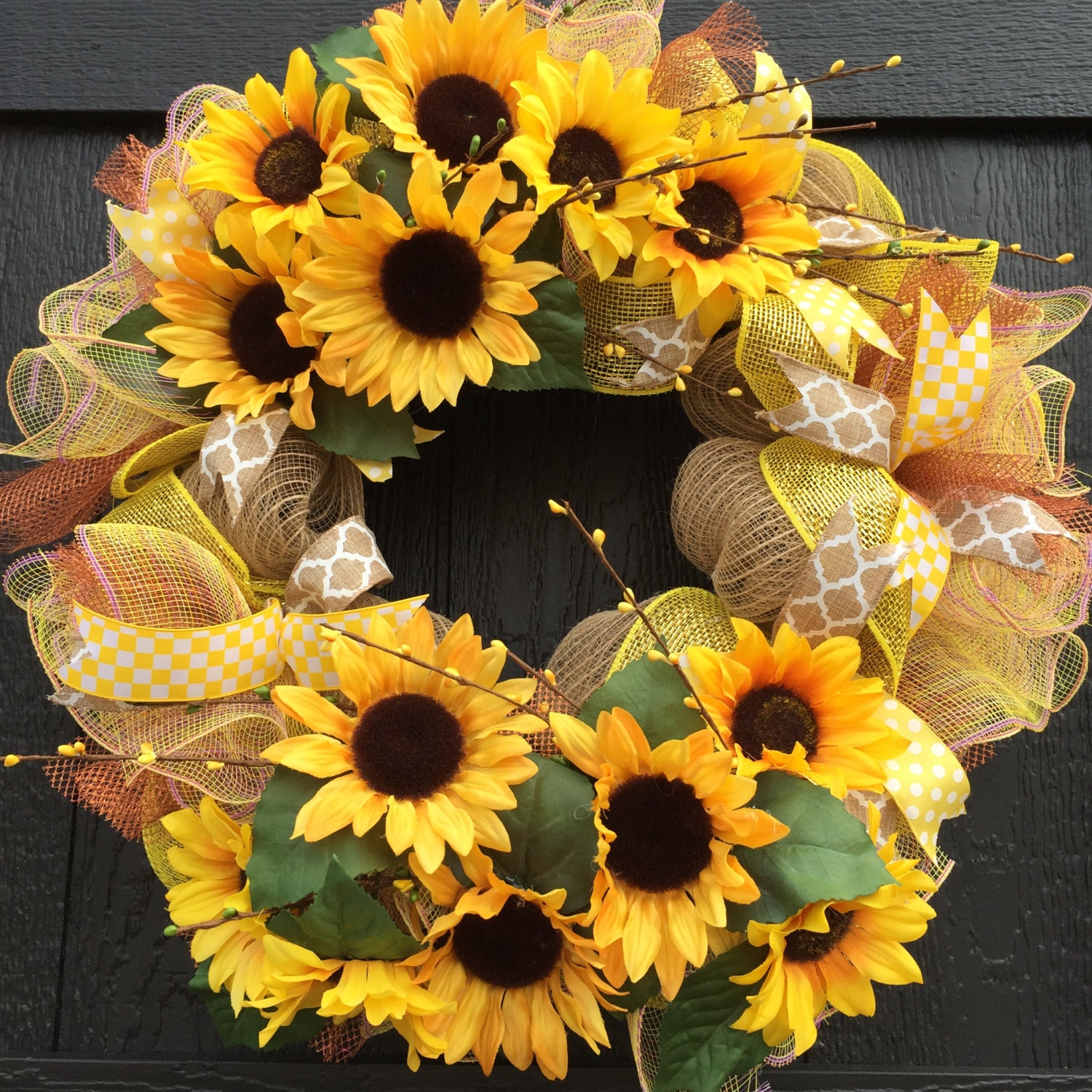 Sunflower Wreath Deco Mesh Wreath Burlap Wreath By Fancywreathlady