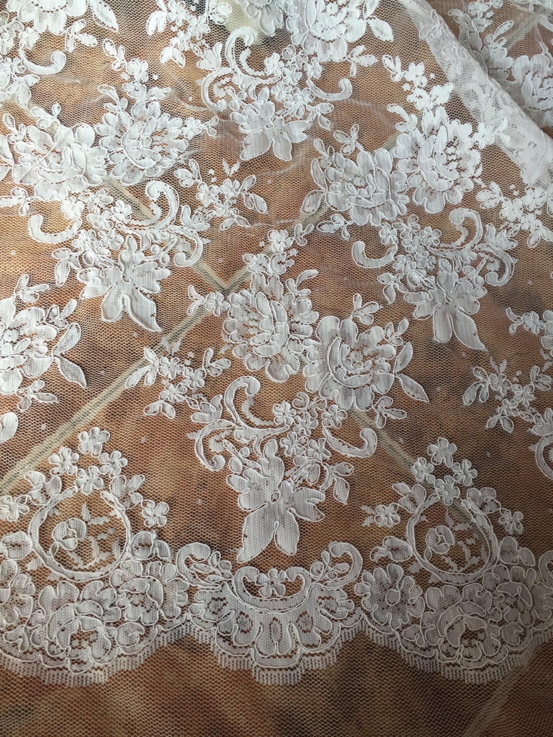 Cream White Alencon Lace Fabric Wedding Lace Fabric By Lacebeauty