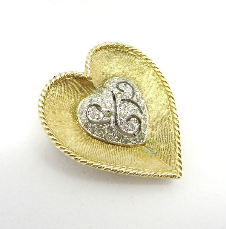 Vintage Panetta Heart Brooch Gold Tone Pave By Leesvintagejewels