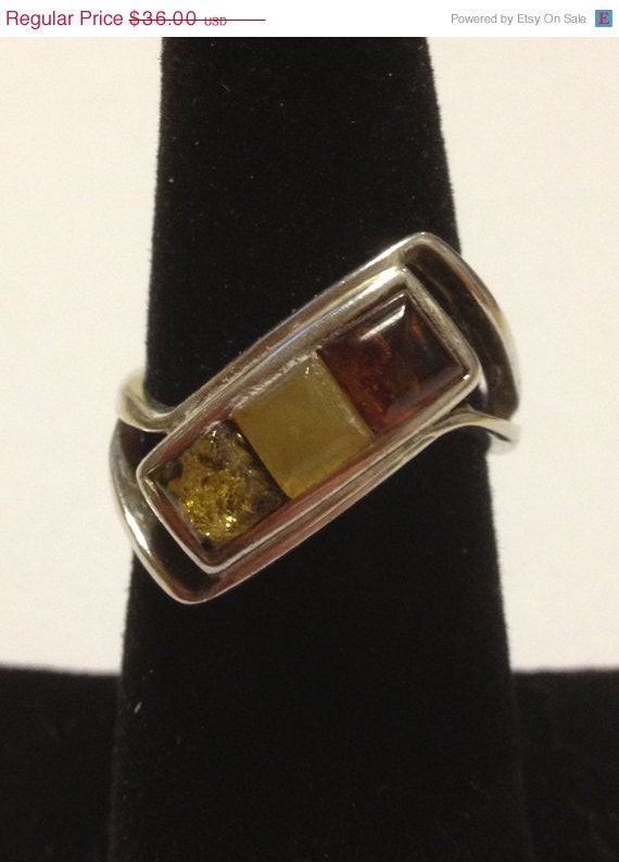 ON SALE Amber Sterling Ring Sz 7 Baltic Honey Yellow Green 925 Silver ...