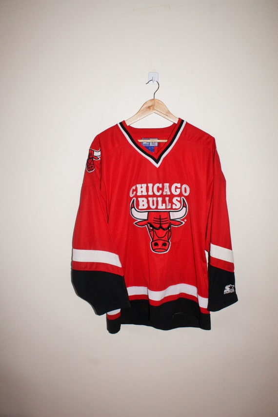 90s Chicago Bulls STARTER Hockey Jersey RARE Hip Hop Oversized