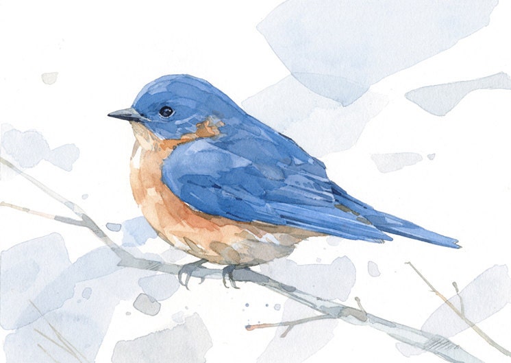 Bluebird Watercolor Print Woodland Painting Bird Decor X