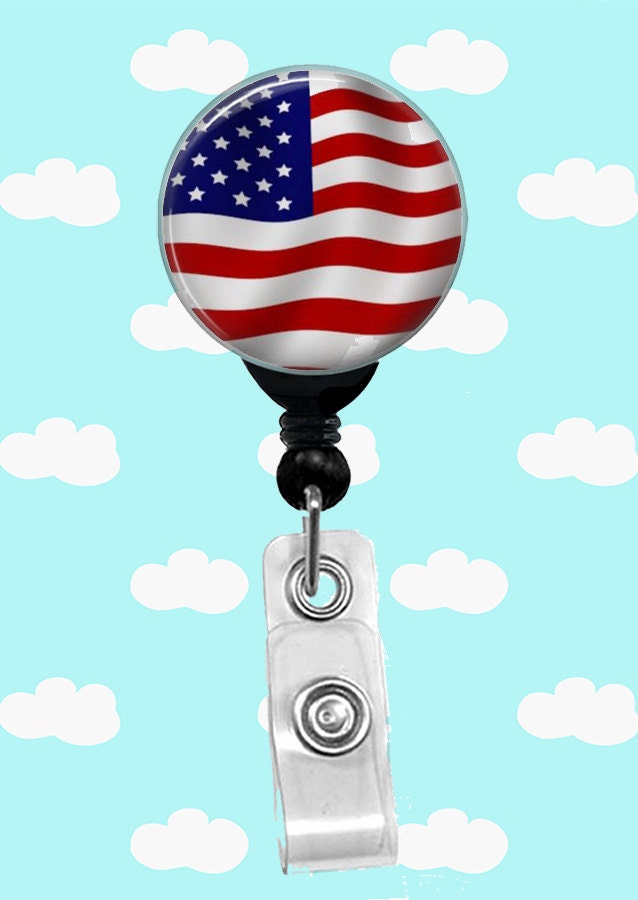 American Flag Retractable ID Badge Reel Id Badge By BadgeHeaven