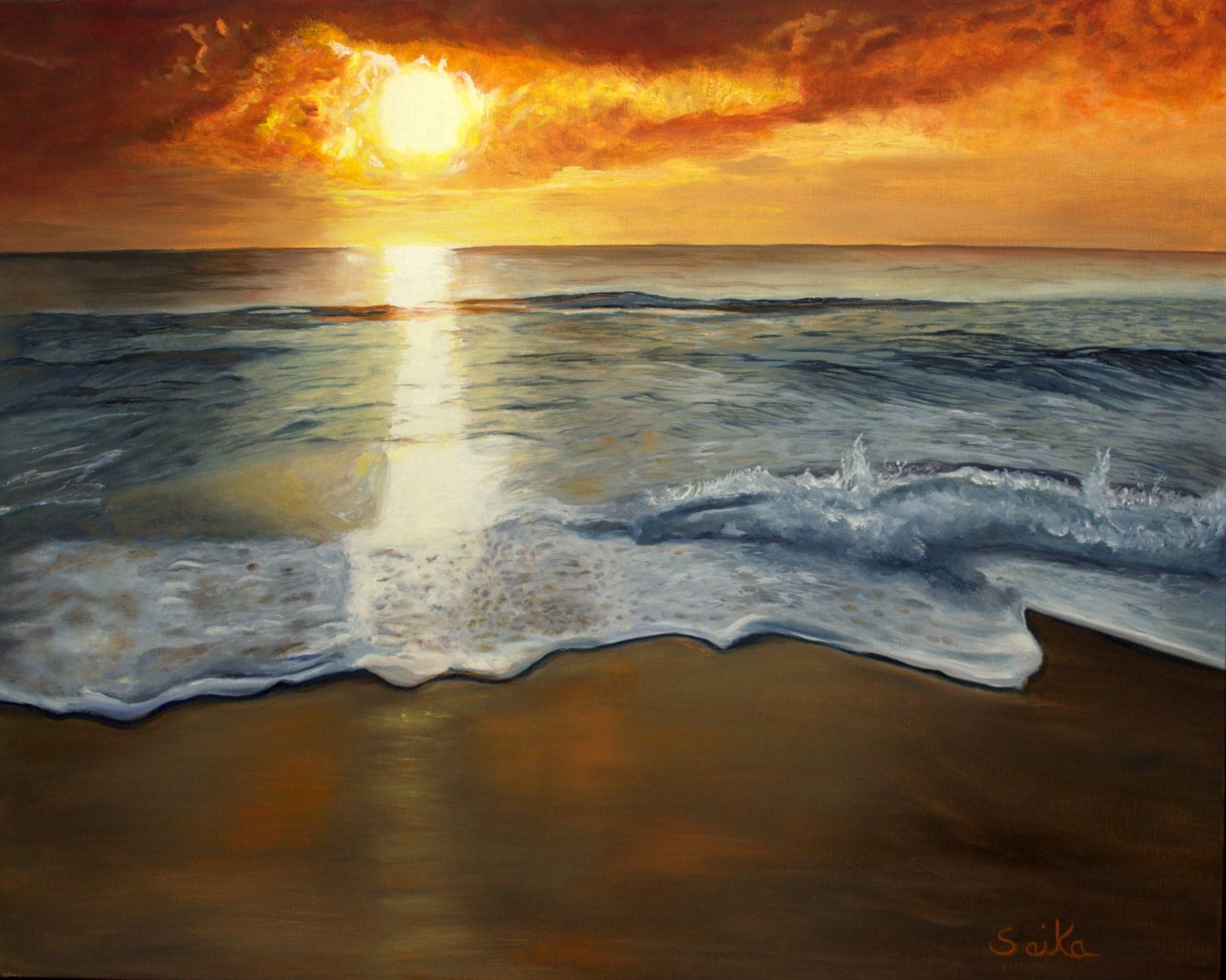 Sunset Ocean View Oil Painting X Seascape Wall Art Beach