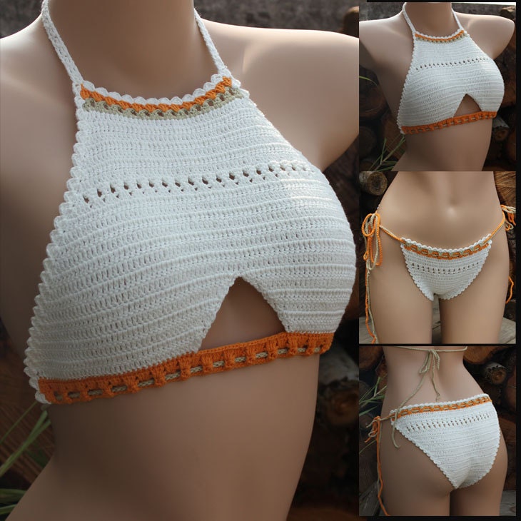 Orange Bikini Crochet Bikini Top And Bottoms Vintage Bikini