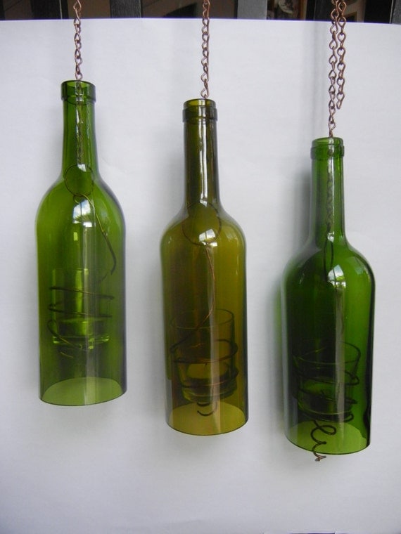 Hanging Wine Bottle Candle Holders by BottleReCreations on Etsy