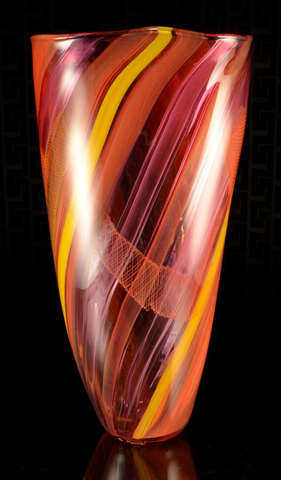 Tall Red Orange & Yellow Vase by StevenHarrieGlass on Etsy