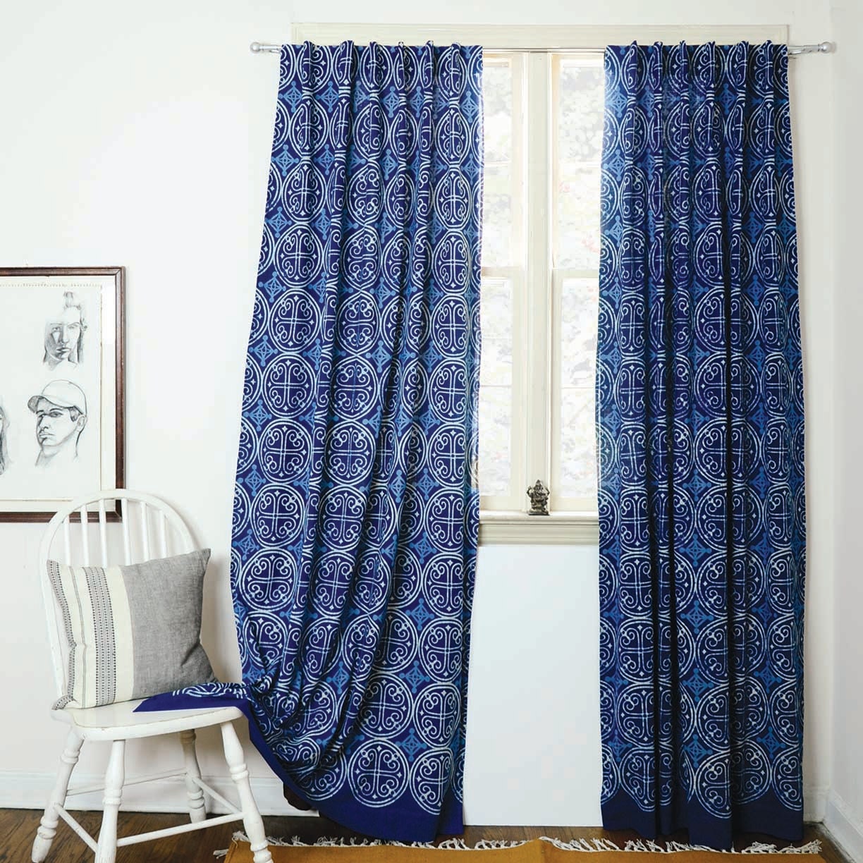 Indigo curtains Blue curtains window treatment bedroom by Ichcha