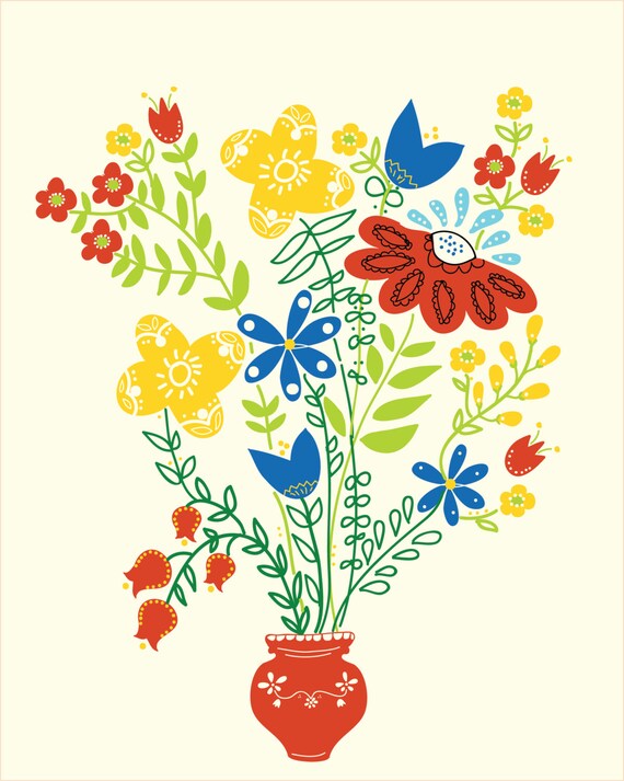 Folk Art Print Scandinavian Folk Art Scandinavian by maehandmade