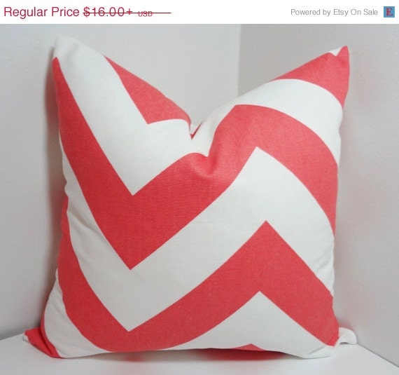 Items similar to Decorative Pillow Cover 18 x 18 Coral / White Zig