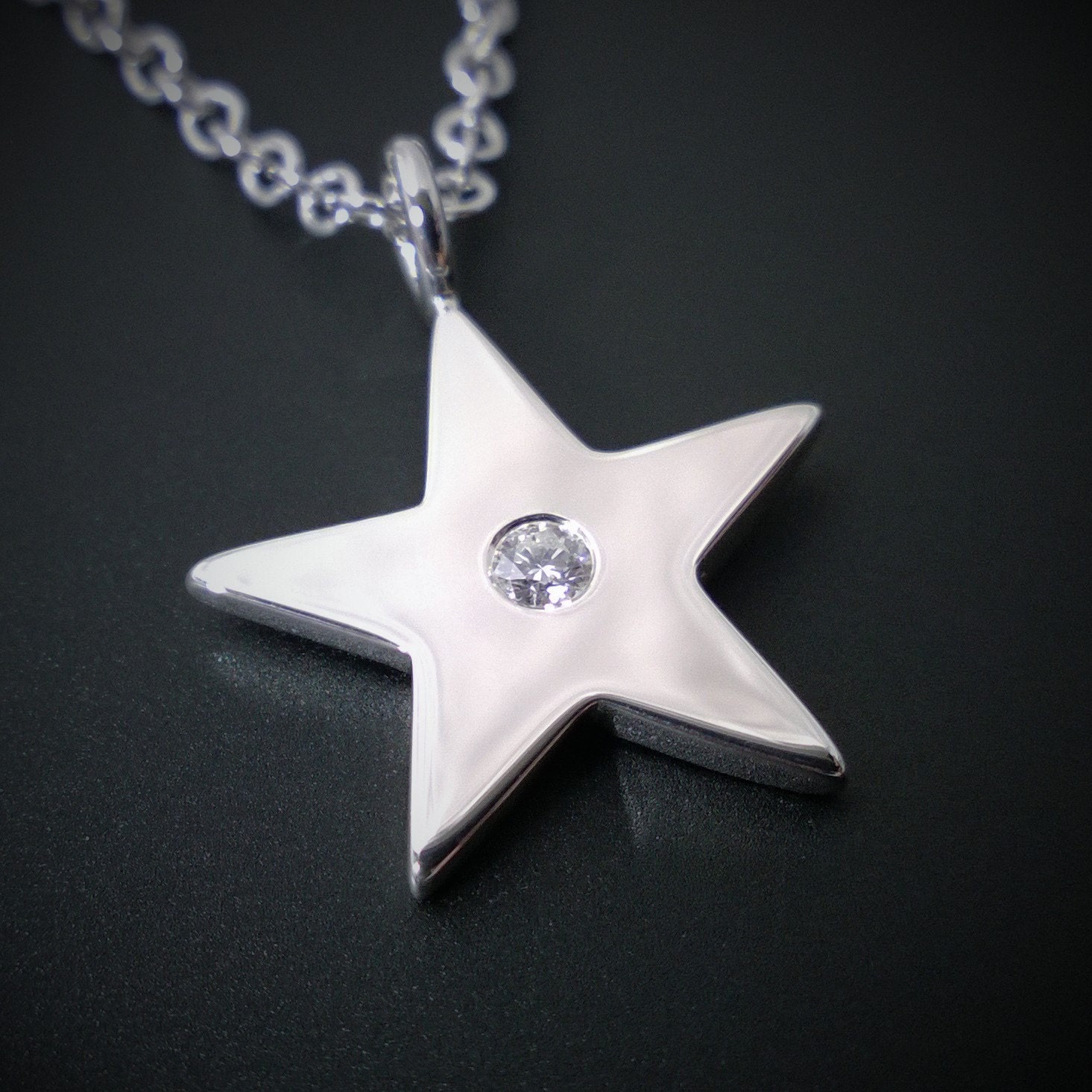 Sterling Silver Diamond Star Necklace Pendant Sterling