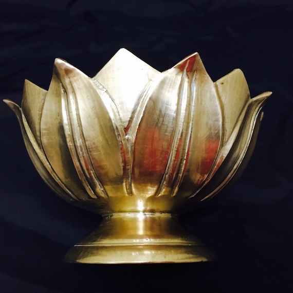 Vintage Brass Pedestal Lotus Bowl