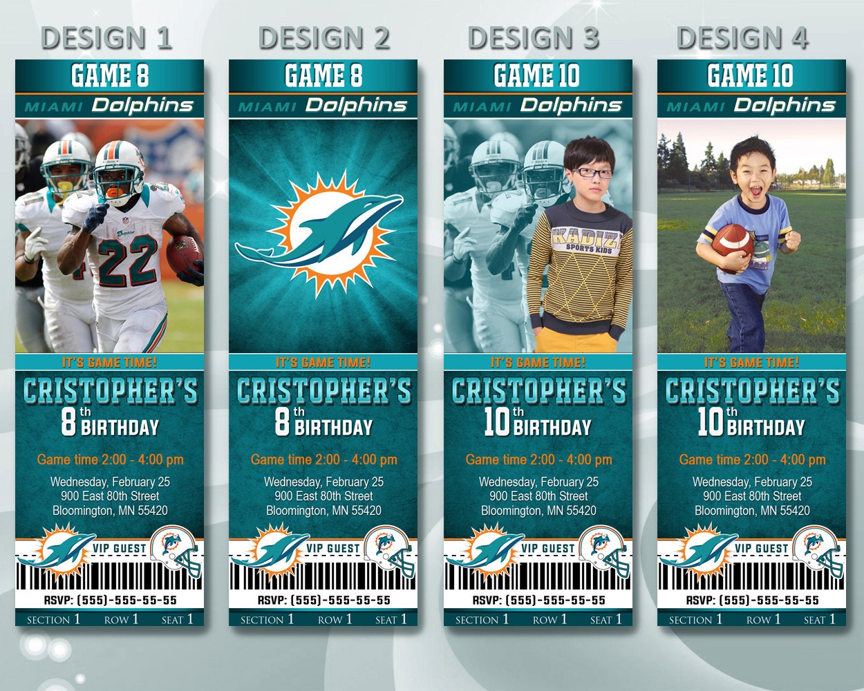 Miami Dolphins Football Invitation Sport Birthday By SportBirthday