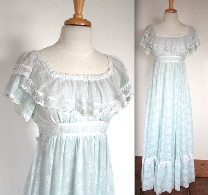 Vintage 1970 S Gunne Sax Dress 70s Powder Blue And