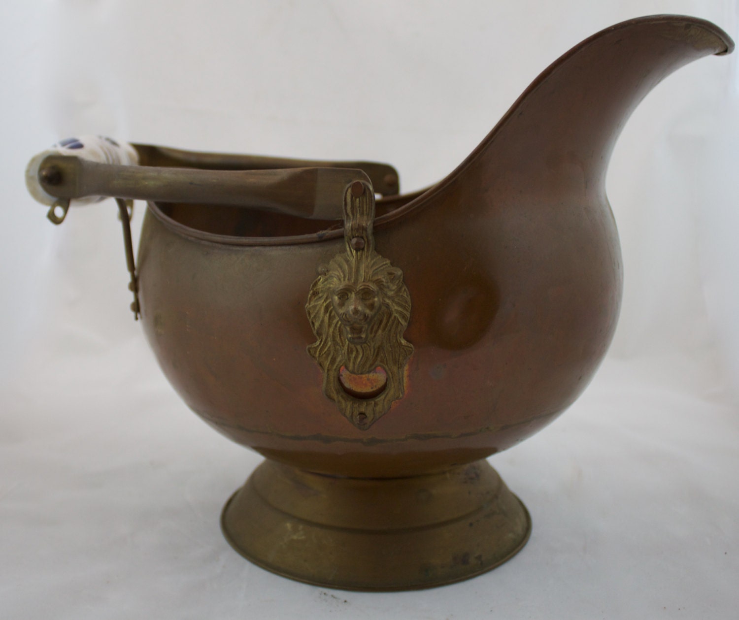 Large Vintage Copper And Brass Coal Scuttle Ash Bucket With