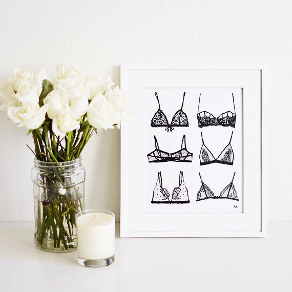 Lingerie Art Print Lingerie Wall Art Bra By Akrdesignstudio