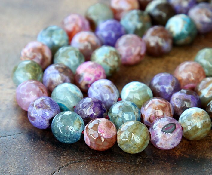 Faceted Dyed Agate Beads Multicolor 8mm Round By GoldenAgeBeads