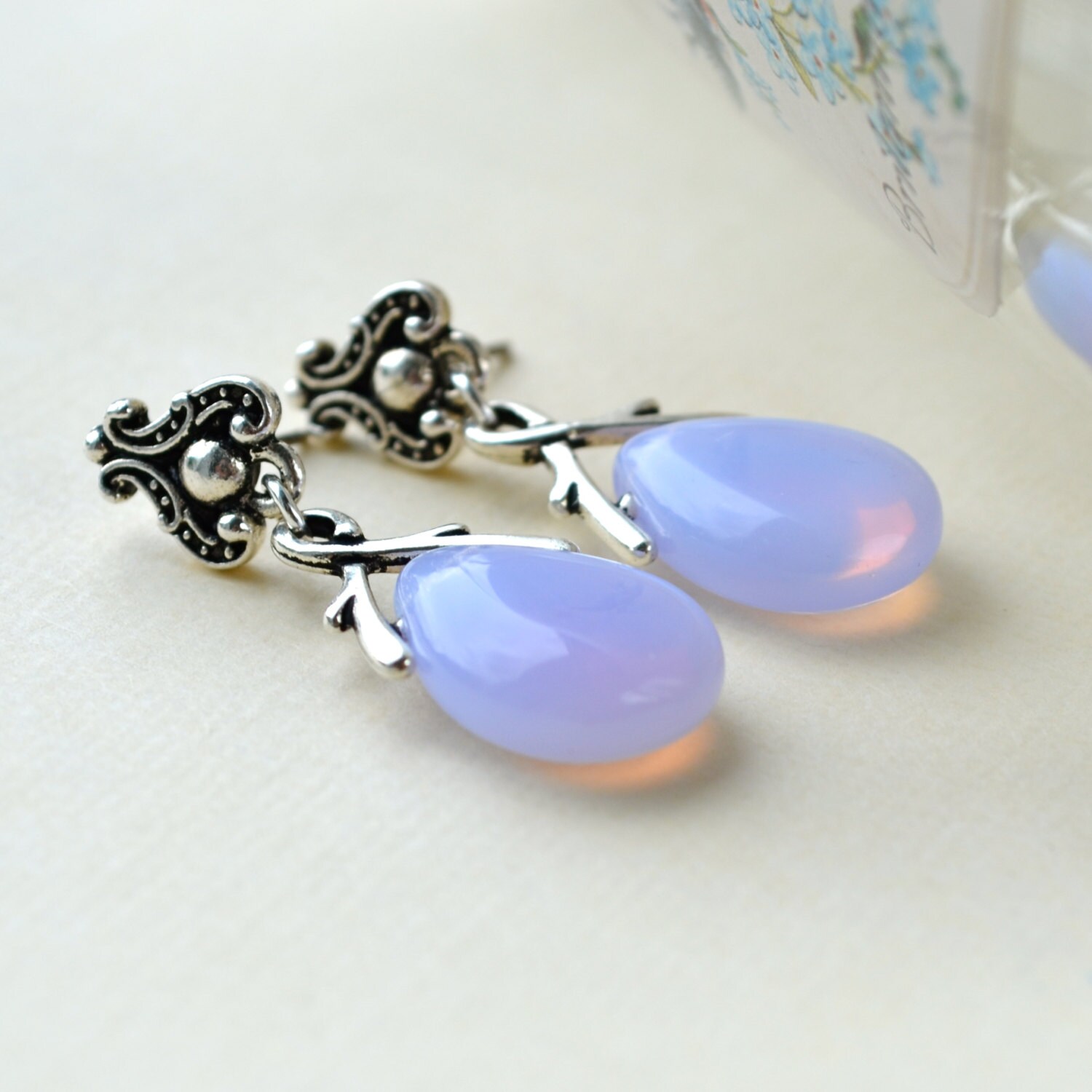 Lilac Earrings Glass Dangle Earrings Lavender Earrings