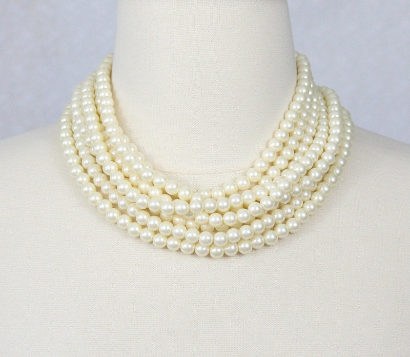 Multi Strand Pearl Necklace Layered Statement Pearl Necklace