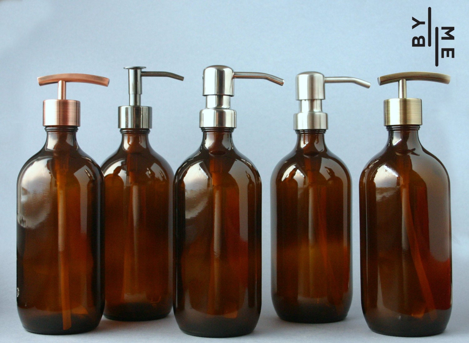 Amber Glass Bottle Soap Dispenser With Metal Pump